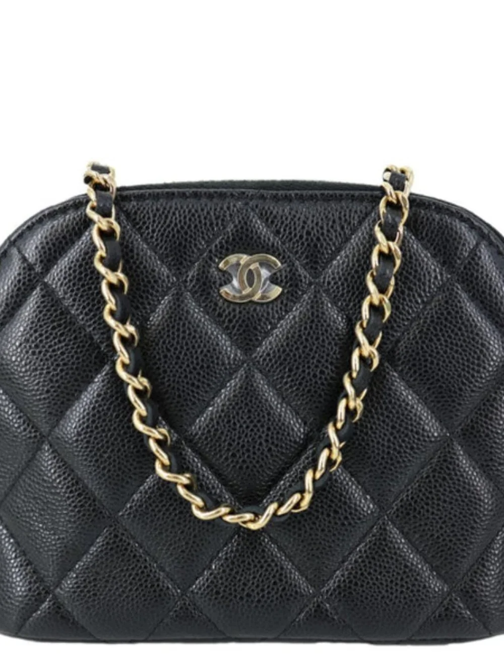 Chanel  Dome Quilted Caviar Leather Zip Clutch With Chain Black